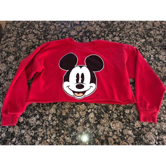 Disney Red Mickey Mouse Cropped Sweatshirt - Picture 1 of 4